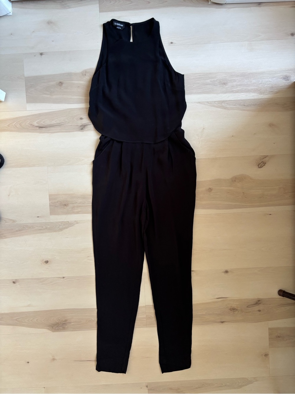 bebe Black Sleeveless  rayon Tailored Jumpsuit